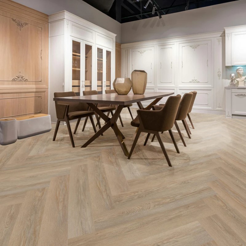 Wilson and Morgan Serenity Series Cielo Oak Herringbone Vinyl Room Scene