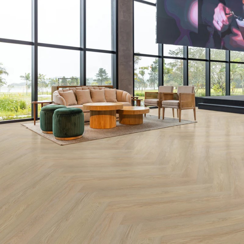 Wilson and Morgan Serenity Series Troy Oak Herringbone Vinyl Room Scene